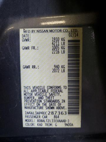 1N4AL3AP4EC287363 - 2014 NISS ALTIMA 2.5 GRAY photo 12