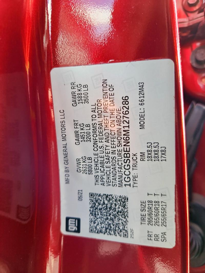 1GCGSBEN6M1276286 - 2021 CHEVROLET COLORADO 栗色 照片 12