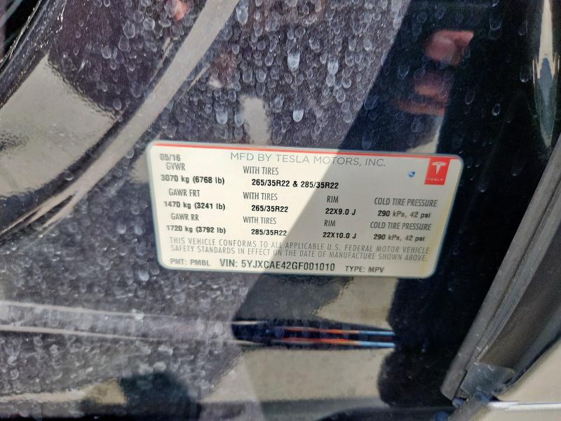 5YJXCAE42GF001010 - 2016 TESLA MODEL X BLACK photo 13