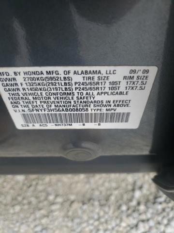 5FNYF3H56AB008058 - 2010 HONDA PILOT EXL GRAY photo 13
