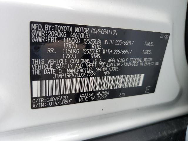 JTMP1RFV7LD057229 - 2020 TOYOTA RAV4 XLE WHITE photo 13