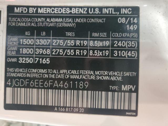 4JGDF6EE6FA461189 - 2015 MERZ GL 450 4MATIC თეთრი ფოტო 14