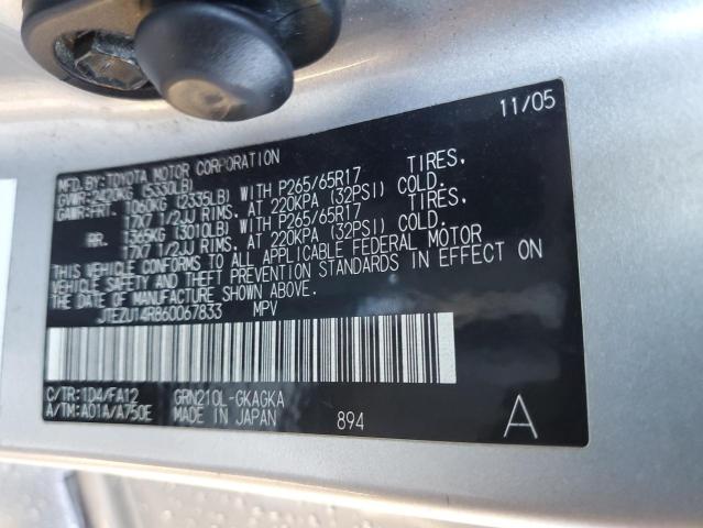 JTEZU14R860067833 - 2006 TOYOTA 4RUNNER SR5 Gümüş fotoğraf 13
