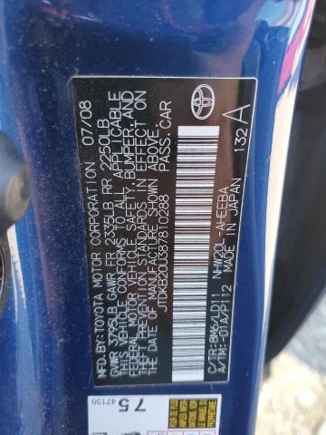 JTDKB20U387810288 - 2008 TOYOTA PRIUS 蓝色 照片 13