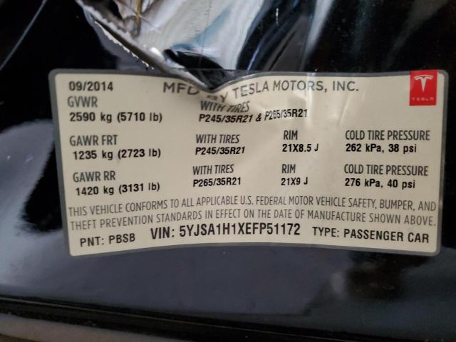 5YJSA1H1XEFP51172 - 2014 TESLA MODEL S BLACK photo 12