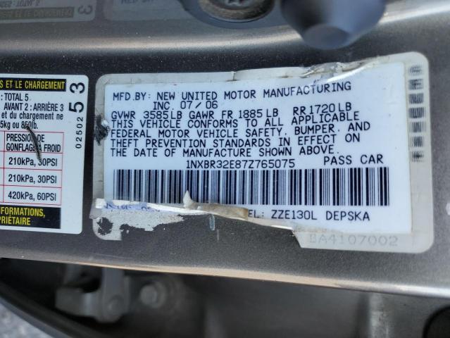 1NXBR32E87Z765075 - 2007 TOYOTA COROLLA CE GRAY photo 12