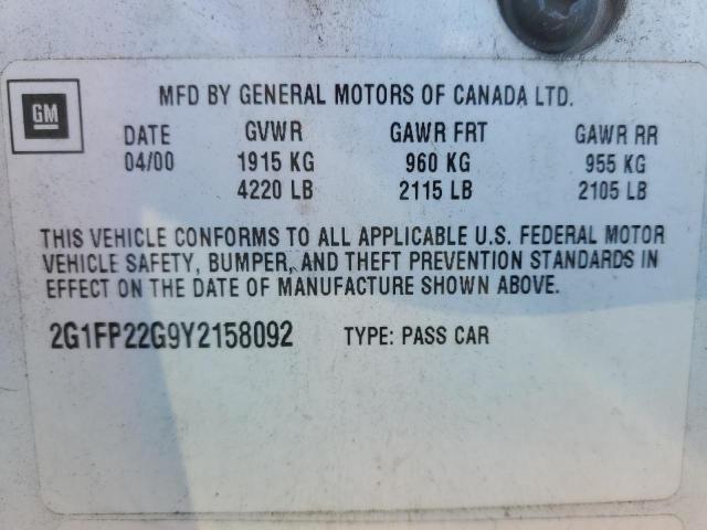 2G1FP22G9Y2158092 - 2000 CHEVROLET CAMARO Z28 WHITE photo 12