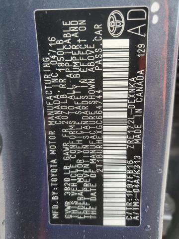 2T1BURHEXGC664744 - 2016 TOYOTA COROLLA L ნაცრისფერი ფოტო 13