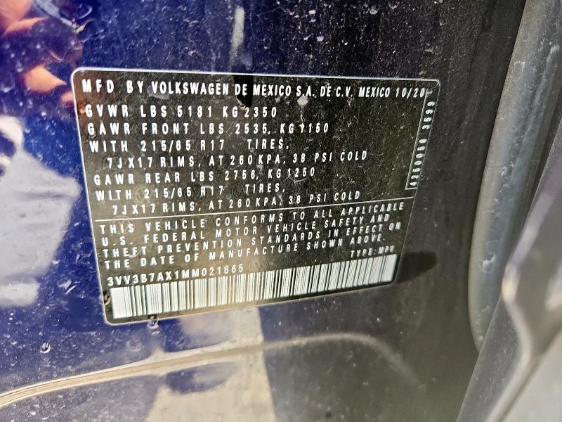 3VV3B7AX1MM021665 - 2021 VOLKSWAGEN TIGUAN SE Bleu photo 13