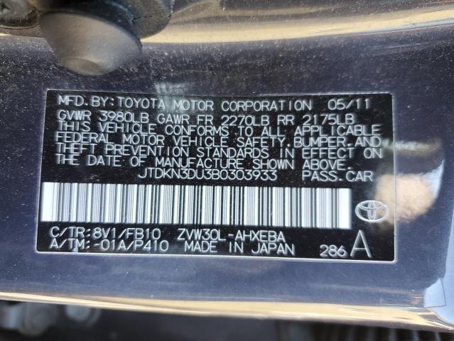 JTDKN3DU3B0303933 - 2011 TOYOTA PRIUS GRAY photo 13