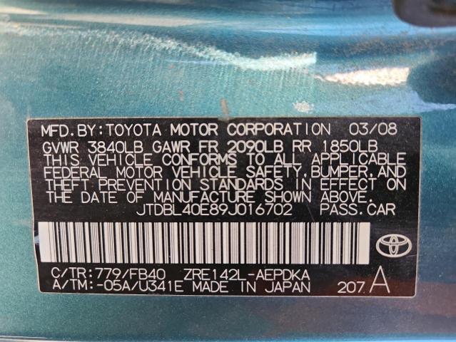 JTDBL40E89J016702 - 2009 TOYOTA COROLLA BASE ტურკოუსი ფოტო 12