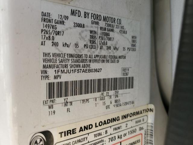 1FMJU1F57AEB03627 - 2010 FORD EXPEDITION XLT 白色 照片 13