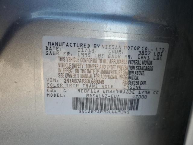 3N1AB7AP3DL669345 - 2013 NISSAN SENTRA S 灰色 照片 13