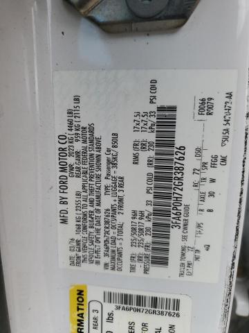 3FA6P0H72GR387626 - 2016 FORD FUSION SE 白色 照片 12