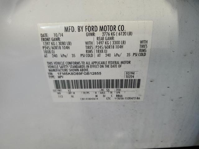 1FM5K8D89FGB12855 - 2015 FORD EXPLORER XLT WHITE photo 13