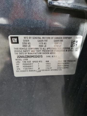 2GNALCEK8H6324315 - 2017 CHEVROLET EQUINOX LT CHARCOAL photo 14