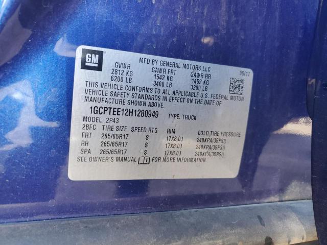 1GCPTEE12H1280949 - 2017 CHEVROLET COLORADO ZR2 BLUE photo 12