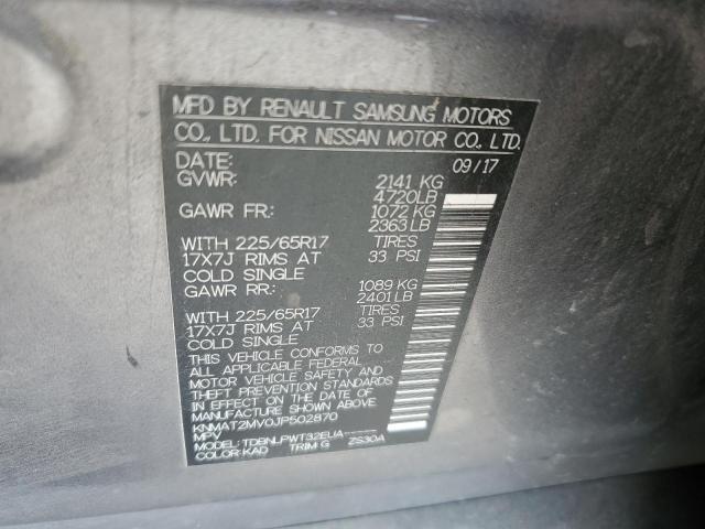 KNMAT2MV0JP502870 - 2018 NISSAN ROGUE S Մոխրագույն լուսանկար 13