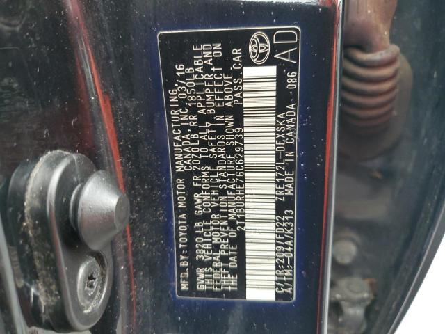 2T1BURHE7GC629739 - 2016 TOYOTA COROLLA L BLACK photo 12