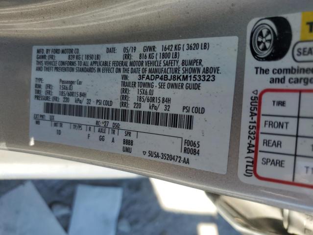 3FADP4BJ8KM153323 - 2019 FORD FIESTA SE 银色 照片 12