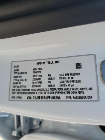 5YJ3E1EA5PF568858 - 2023 TESLA MODEL 3 თეთრი ფოტო 12