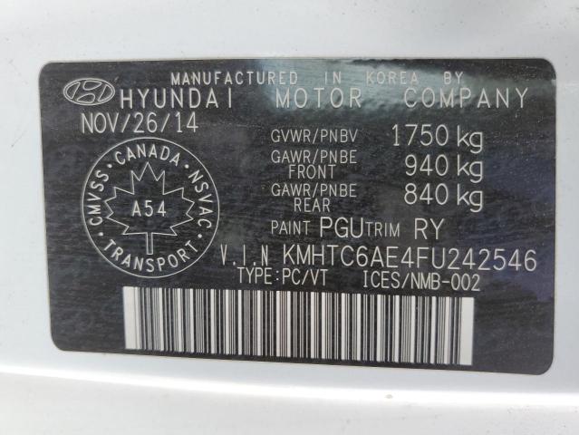 KMHTC6AE4FU242546 - 2015 HYUNDAI VELOSTER TURBO Սպիտակ լուսանկար 12