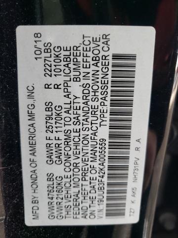 19UUB3F42KA005559 - 2019 ACURA TLX TECHNOLOGY BLACK photo 12