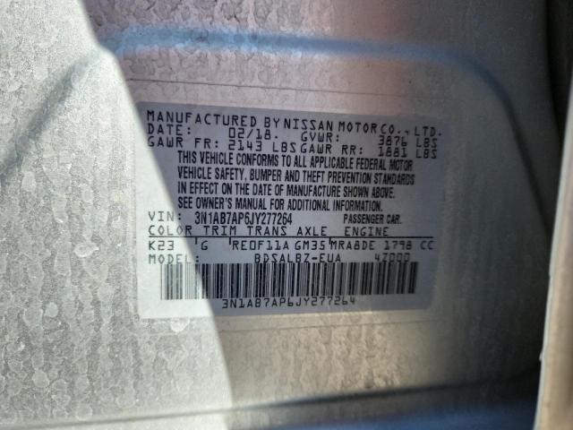 3N1AB7AP6JY277264 - 2018 NISSAN SENTRA S SILVER photo 12