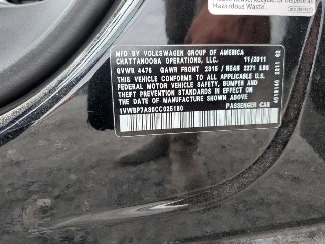 1VWBP7A30CC025180 - 2012 VOLKSWAGEN PASSAT SE أسود صورة 12