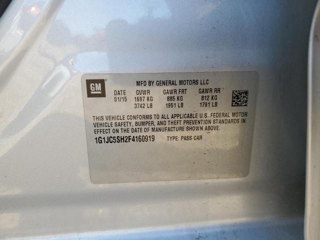 1G1JC5SH2F4160919 - 2015 CHEVROLET SONIC LT 银色 照片 12