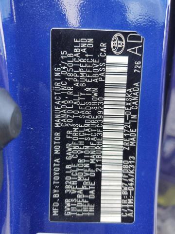 2T1BURHE3FC399230 - 2015 TOYOTA COROLLA L Mavi foto 12