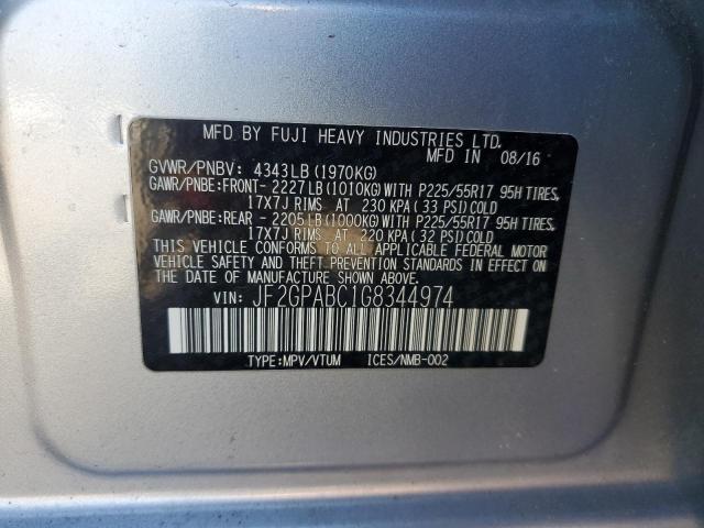JF2GPABC1G8344974 - 2016 SUBARU CROSSTREK PREMIUM SILVER photo 12