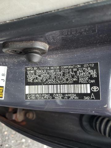 JTDKN3DU3C5494581 - 2012 TOYOTA PRIUS BLUE photo 12