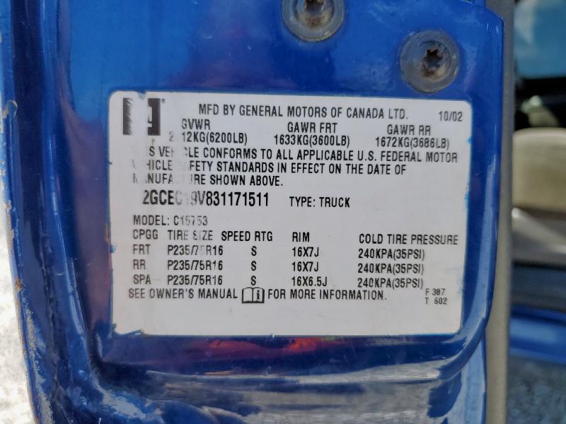 2GCEC19V831171511 - 2003 CHEVROLET SILVERADO C1500 蓝色 照片 13