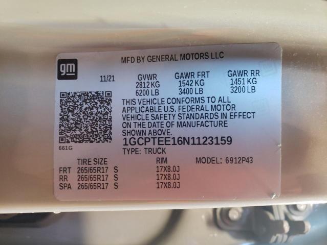 1GCPTEE16N1123159 - 2022 CHEVROLET COLORADO ZR2 TAN photo 12