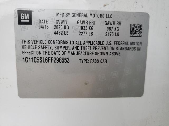 1G11C5SL6FF298553 - 2015 CHEVROLET MALIBU 1LT თეთრი ფოტო 12