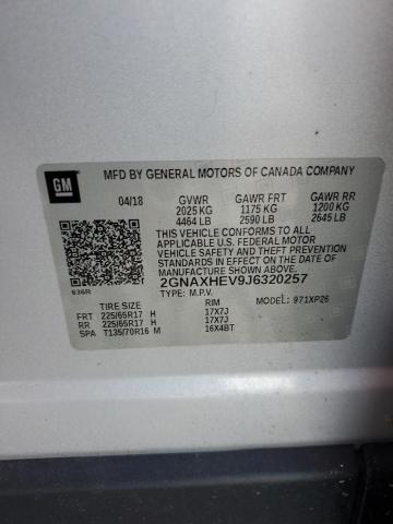 2GNAXHEV9J6320257 - 2018 CHEVROLET EQUINOX LS SILVER photo 13