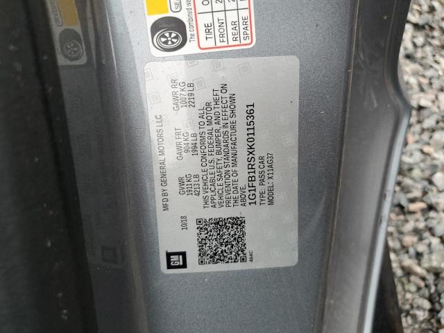 1G1FB1RSXK0115361 - 2019 CHEVROLET CAMARO LS ნაცრისფერი ფოტო 12