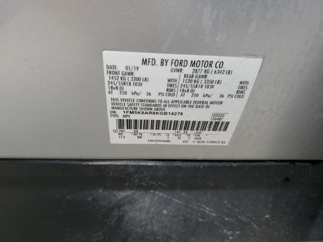 1FM5K8AR8KGB14278 - 2019 FORD EXPLORER POLICE INTERCEPTOR ვერცხლისფერი ფოტო 12