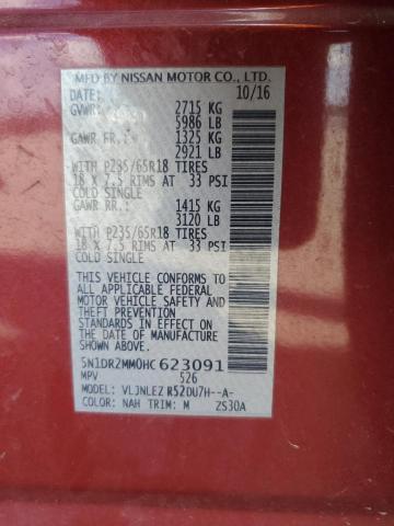 5N1DR2MM0HC623091 - 2017 NISSAN PATHFINDER S RED photo 13