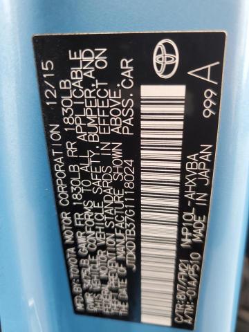 JTDKDTB37G1118024 - 2016 TOYOTA PRIUS C BLUE photo 12
