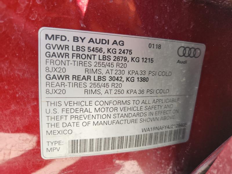 WA1BNAFY4J2129405 - 2018 AUDI Q5 PREMIUM PLUS RED photo 14