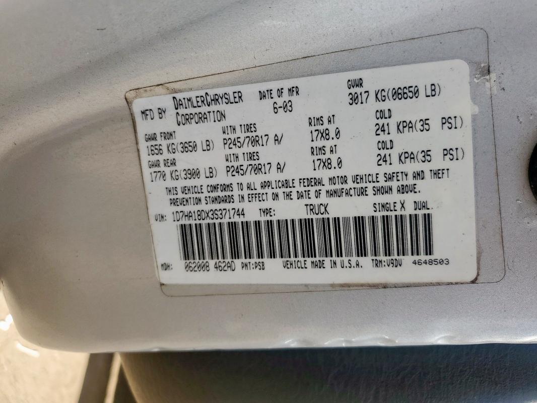 1D7HA18DX3S371744 - 2003 DODGE RAM 1500 ST ვერცხლისფერი ფოტო 12