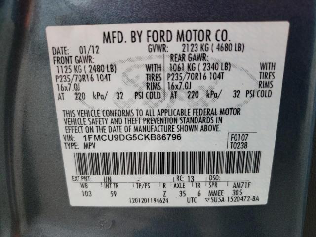 1FMCU9DG5CKB86796 - 2012 FORD ESCAPE XLT 蓝色 照片 13