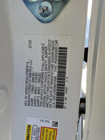 19XFL2H85NE019598 - 2022 HONDA CIVIC SPORT WHITE photo 13