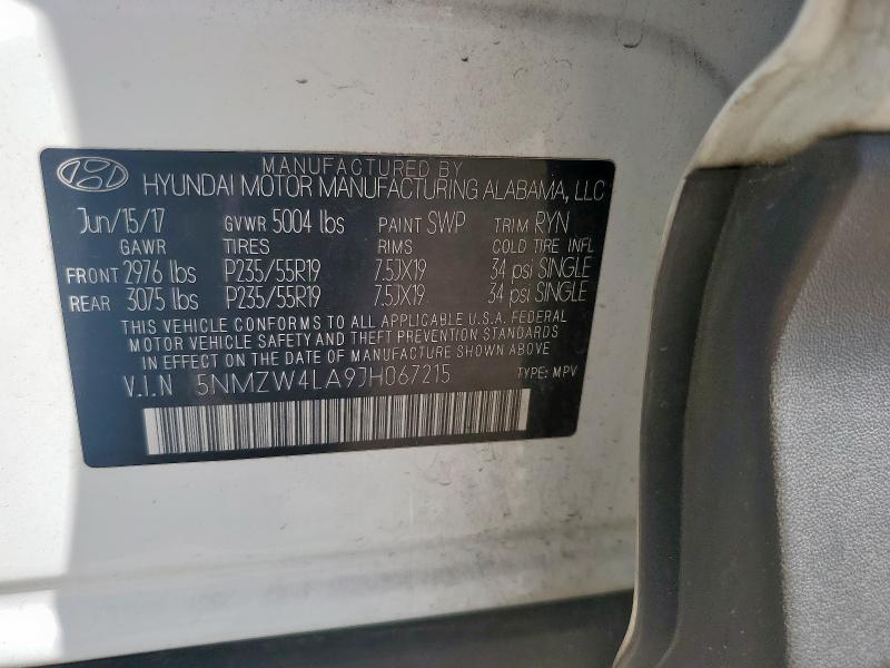 5NMZW4LA9JH067215 - 2018 HYUNDAI SANTA FE S WHITE photo 13