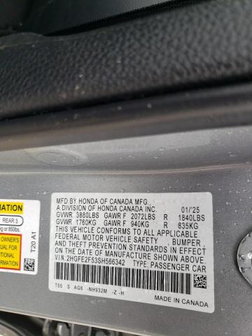 2HGFE2F53SH566342 - 2025 HONDA CIVIC SPORT SILVER photo 12