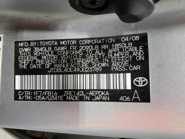 JTDBL40E49J023789 - 2009 TOYOTA COROLLA BASE 银色 照片 12