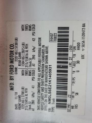 NM0LS6E21K1405931 - 2019 FORD TRANSIT CO XL 白色 照片 14