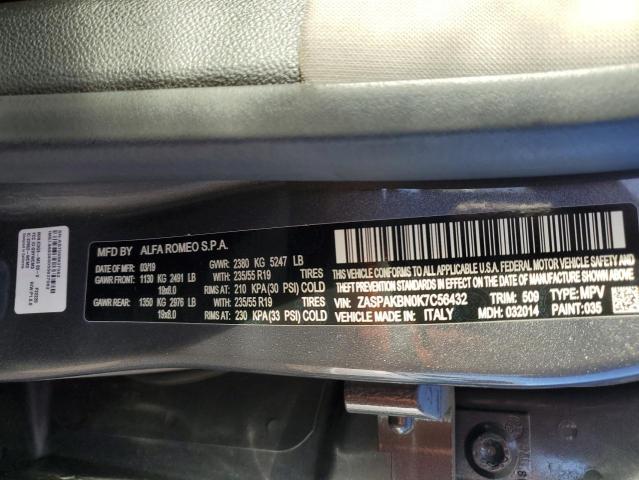 ZASPAKBN0K7C56432 - 2019 ALFA ROMEO STELVIO TI GRAY photo 12